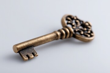 Ornate vintage key placed on a simple white surface