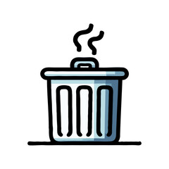 Doodle Style Garbage Can Waste Bin Container Icon with Steam