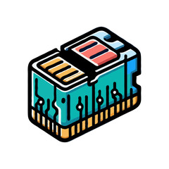 Modern Handdrawn Isometric Chip Design Microelectronics Component Illustration