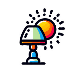 Colorful Line Art Bedside Table Lamp With Sunrise Object Icon
