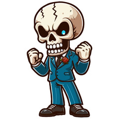 Cartoon Skull Character in Business Suit Outfit Illustration