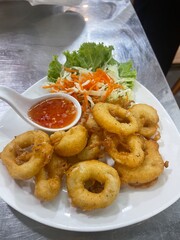 Crispy Fried Calamari with Thai Sweet Chili Sauce and Fresh Salad