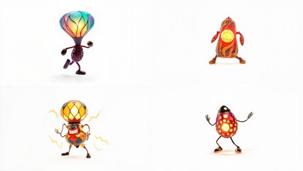 A group of four different colored objects background backgrounds design frame elements figure emotion colorful motion movement gesture creative illustration scene style composition