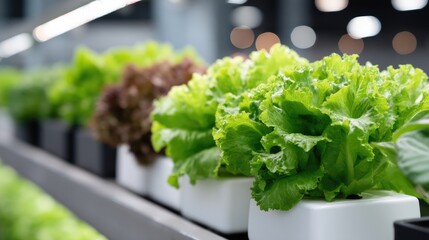 Indoor vegetable farm showcases thriving lettuce in greenhouse with sunlight illuminating fresh greens on sunny morning