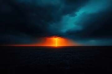 Lightning strikes over dark horizon during night storm