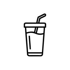 Minimalist outline icon a soft drink in a cup with a straw beverage soda