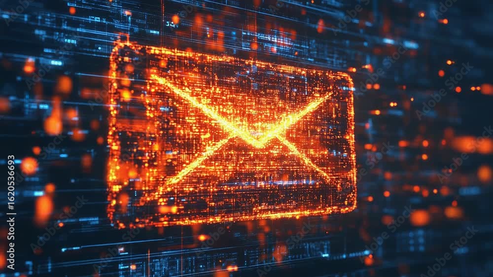 Poster envelope sending data through futuristic digital circuit board