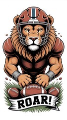 Aggressive football lion mascot roars with team spirit, ready for the big game with vintage style