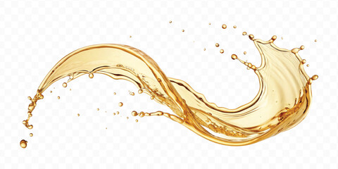 realistic smooth liquid gold or oil  splashes in curve style  isolated on transparent background