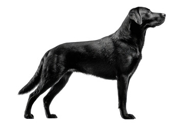 Black labrador dog profile studio photography minimalist side view. Isolated on transparent background, png.