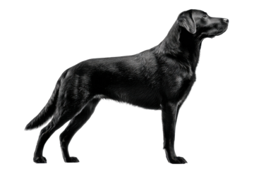 Black labrador dog profile studio photography minimalist side view. Isolated on transparent background, png.
