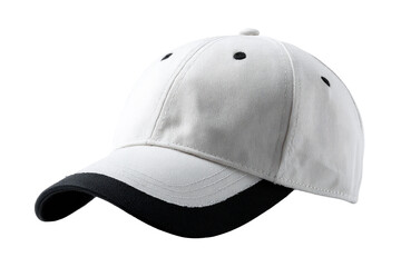 Fashionable white baseball cap studio product image minimalist. Isolated on transparent background, png.