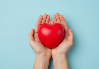 Charity and giving: open hands holding a red heart, signifying generosity and aid.