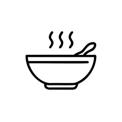 Outline a hot soup bowl with steam spoon vector
