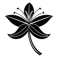 Black silhouette of a blooming flower with stamen and petals blossom botanical