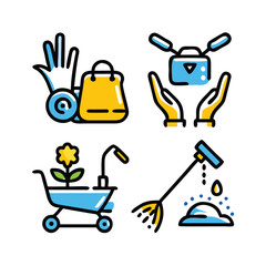 Gardening illustration icons set on white background. 
