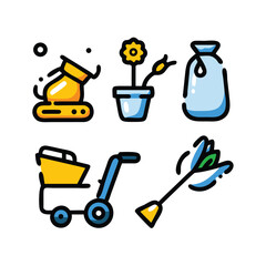 Gardening illustration icons set on white background. 