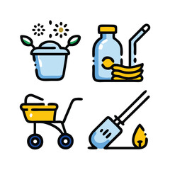 Gardening illustration icons set on white background. 