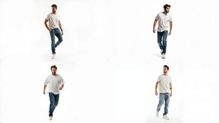 Obraz premium A man in white t - shirt and background jeans colorful expression composition design frame creative backgrounds motion movement scene depth emotion figure cartoonish layers illustration