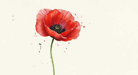 Watercolor Painting of a Vibrant Red Poppy Flower.