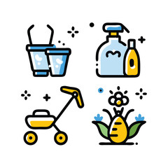 Gardening illustration icons set on white background. 