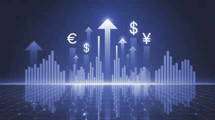 Dynamic financial growth showing rising currency values and stock market performance globally