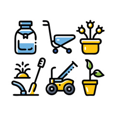 Gardening illustration icons set on white background. 