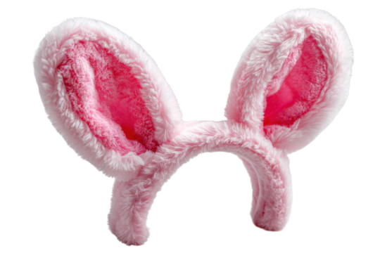 Close-up studio photography playful bunny ears costume accessory. Isolated on transparent background, png.