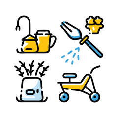 Gardening illustration icons set on white background. 