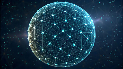 Glowing Digital Sphere Network with Connected Nodes in Dark Space technology connection technology, background, new, latest, web, ai background, futuristic hud, cyber security, neural network, data