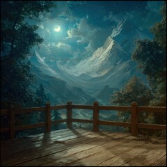 Fototapeta premium Mountain View Balcony Moonlight