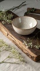 Sculpted Sandstone and White Cherry Blossoms Still Life