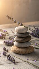 Wood and Stone with Lavender Accents Still Life