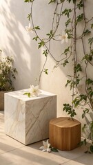 Minimalist Still Life with Natural Materials and Delicate Floral Elements