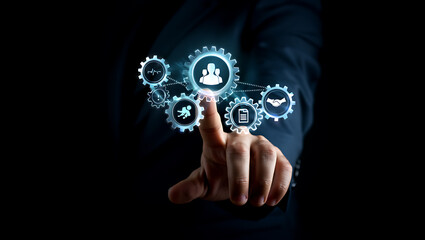 Fototapeta premium Human resources management system gears business technology