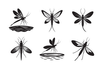 silhouette various mayfly set bundle on the white background