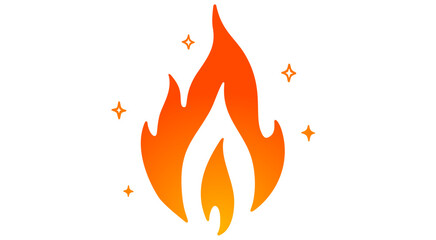 Fire, flame, bonfire. Flame fire icon, abstract style on white background. Flat burn fire symbol, bonfire sign, flame campfire emoji. Camping fireball minimal graphic style. Vector Illustration