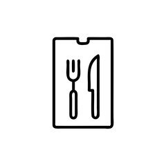 Outline icon fork knife on a rectangular menu board restaurant