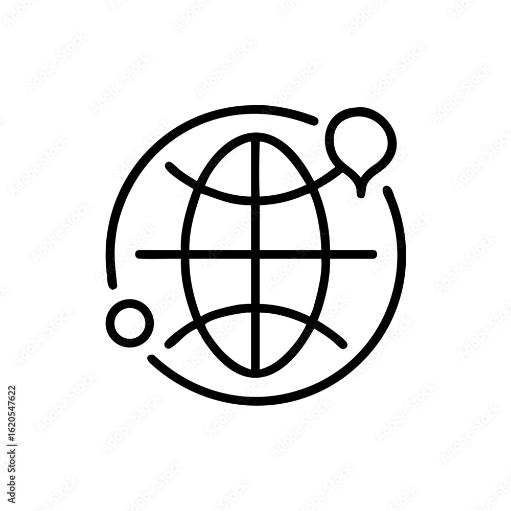 Aufkleber outline globe with meridians and parallels surrounded by arcs and a speech bubble icon design