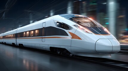 Fototapeta premium High-speed train gliding through a nighttime station.