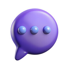 Fototapeta premium 3d rendered purple speech bubble with three blue dots indicating conversation or thinking process