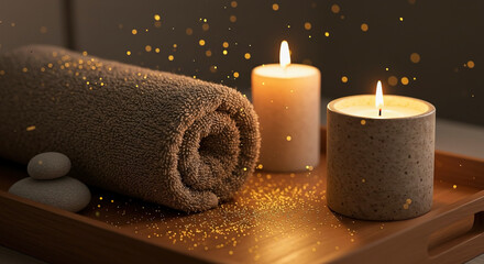 Enjoy a serene spa experience with soft towels and calming candles for relaxation