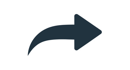 Dark blue curved arrow pointing right indicating direction or sharing on a white background image