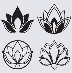 monoline geometric lotus flower icon set silhouette vector art illustration, vector set of lotus flower