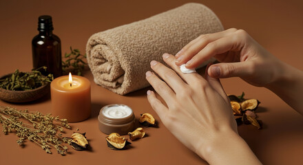 Handcare and relaxation in a spa setting with soothing elements and natural decor