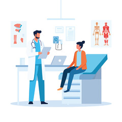 Doctor and patient consultation in a modern medical clinic. Healthcare concept vector illustration.