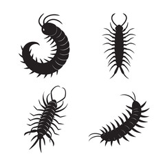 silhouette centipede attacking prey set bundle on white background