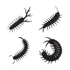 silhouette centipede attacking prey set bundle on white background