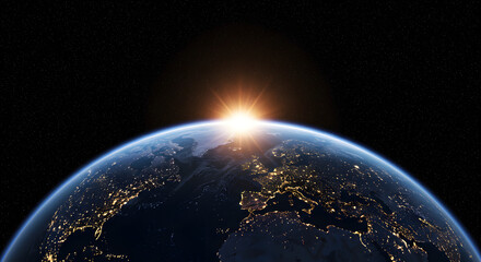 view of planet Earth from space during sunrise