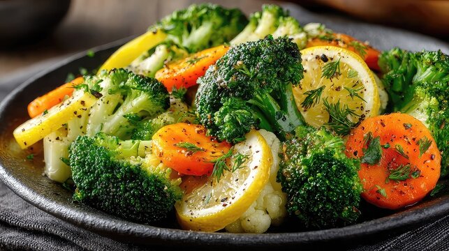 Steamed vegetables served with herbs, citrus, or olive oil for nutrient-retaining, low-calorie side dishes perfect for healthy meal prep and plating